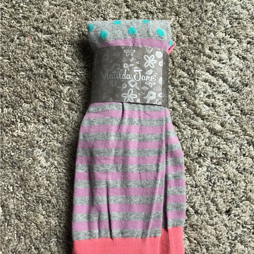 Matilda Jane Pink Gray Coral Striped Kids Socks